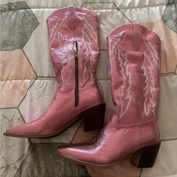 Pink Shiny Cowboy Boots - Picture 2 of 3